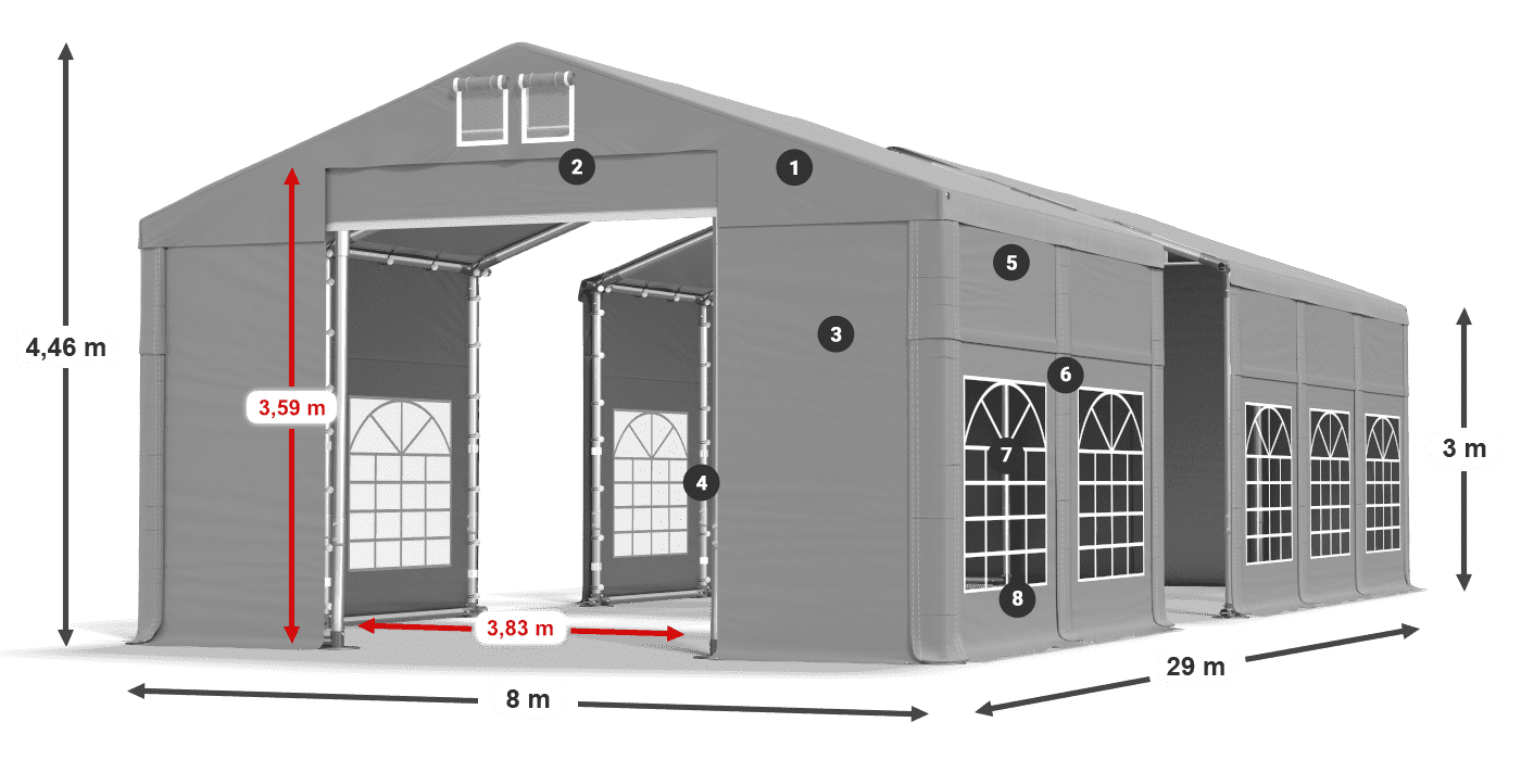 Dach: FR 620 PVC Wände: SD 500 PVC 3m Legende