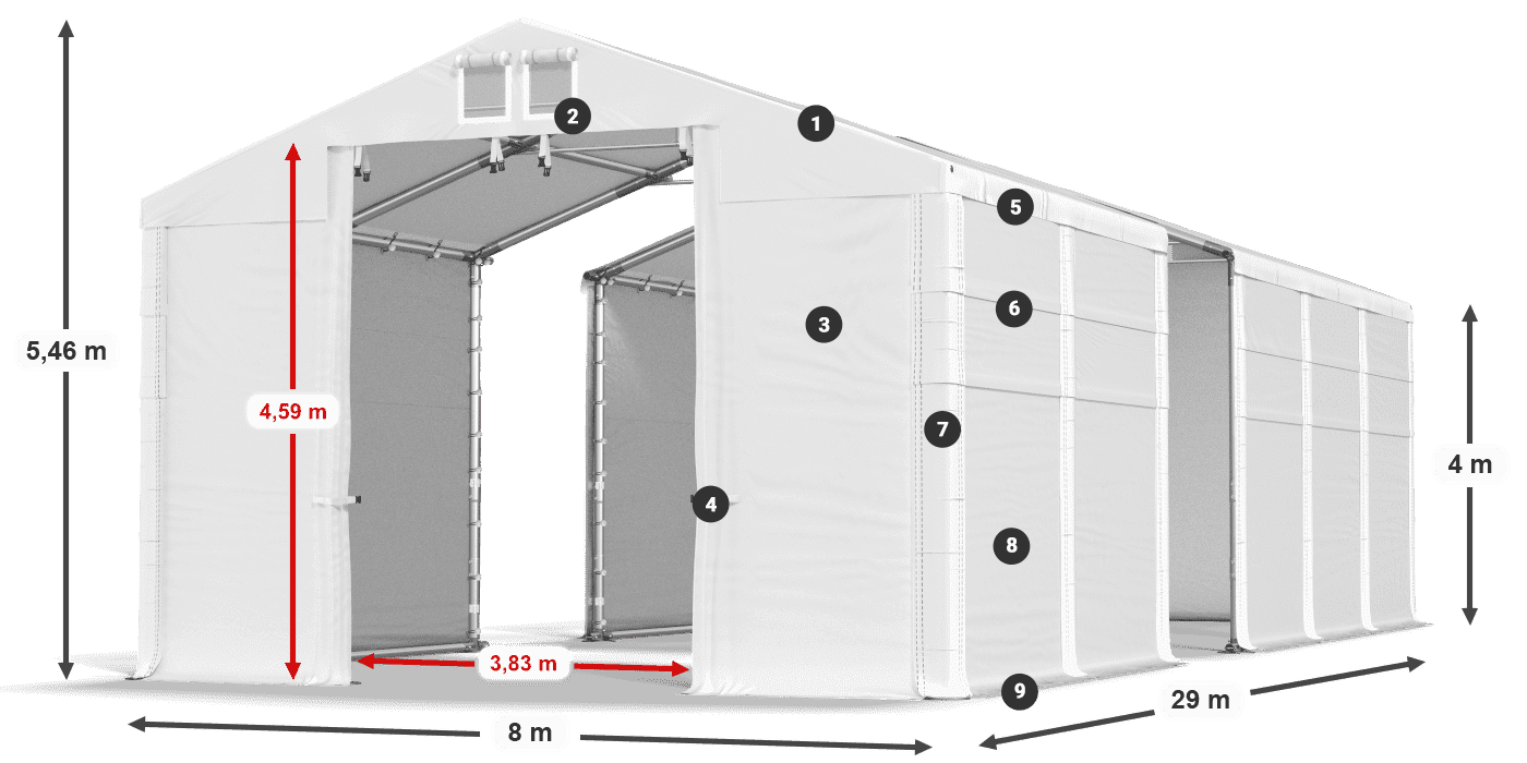 Dach: FR 620 PVC Wände: MS 580 PVC 4m Legende