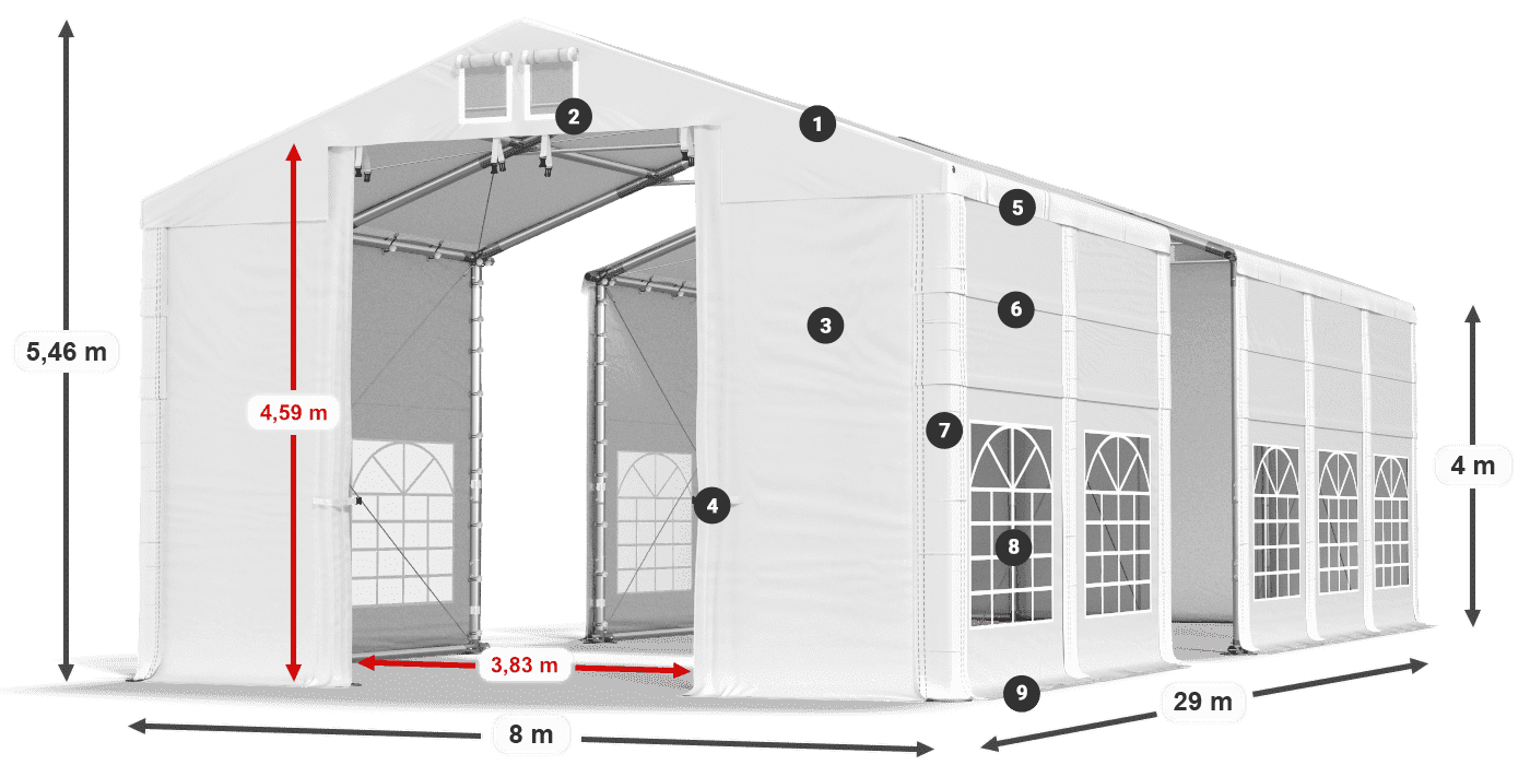 Dach: FR 620 PVC Wände: SD 500 PVC 4m Legende