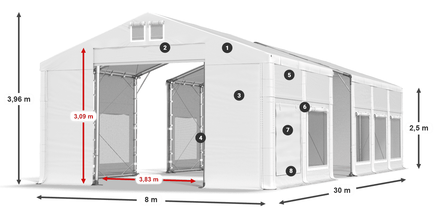 Dach: FR 620 PVC Wände: SD 500 PVC 2,5 m Legende