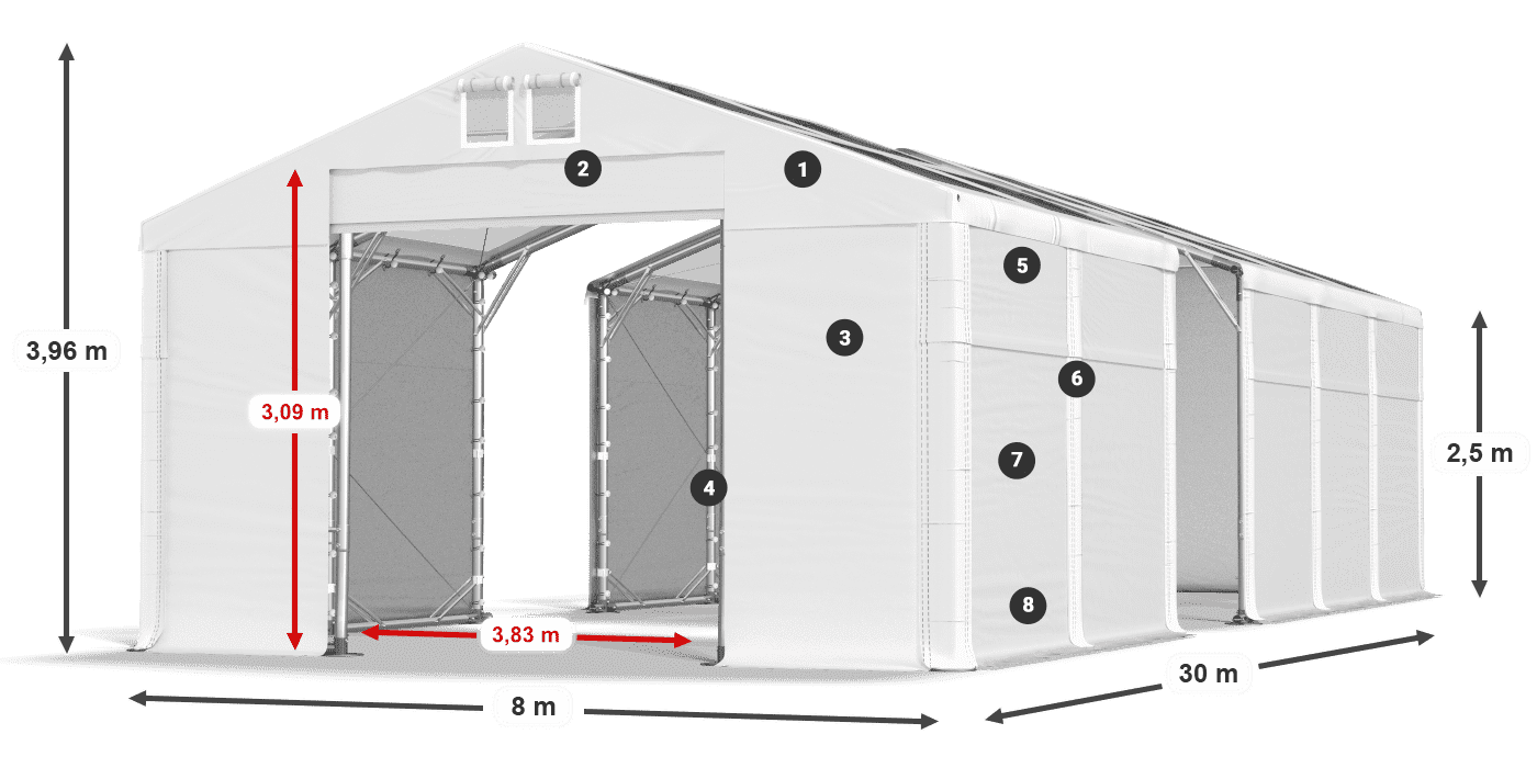 Dach: MS T 580 PVC Wände: SD 500 PVC 2,5 m Legende