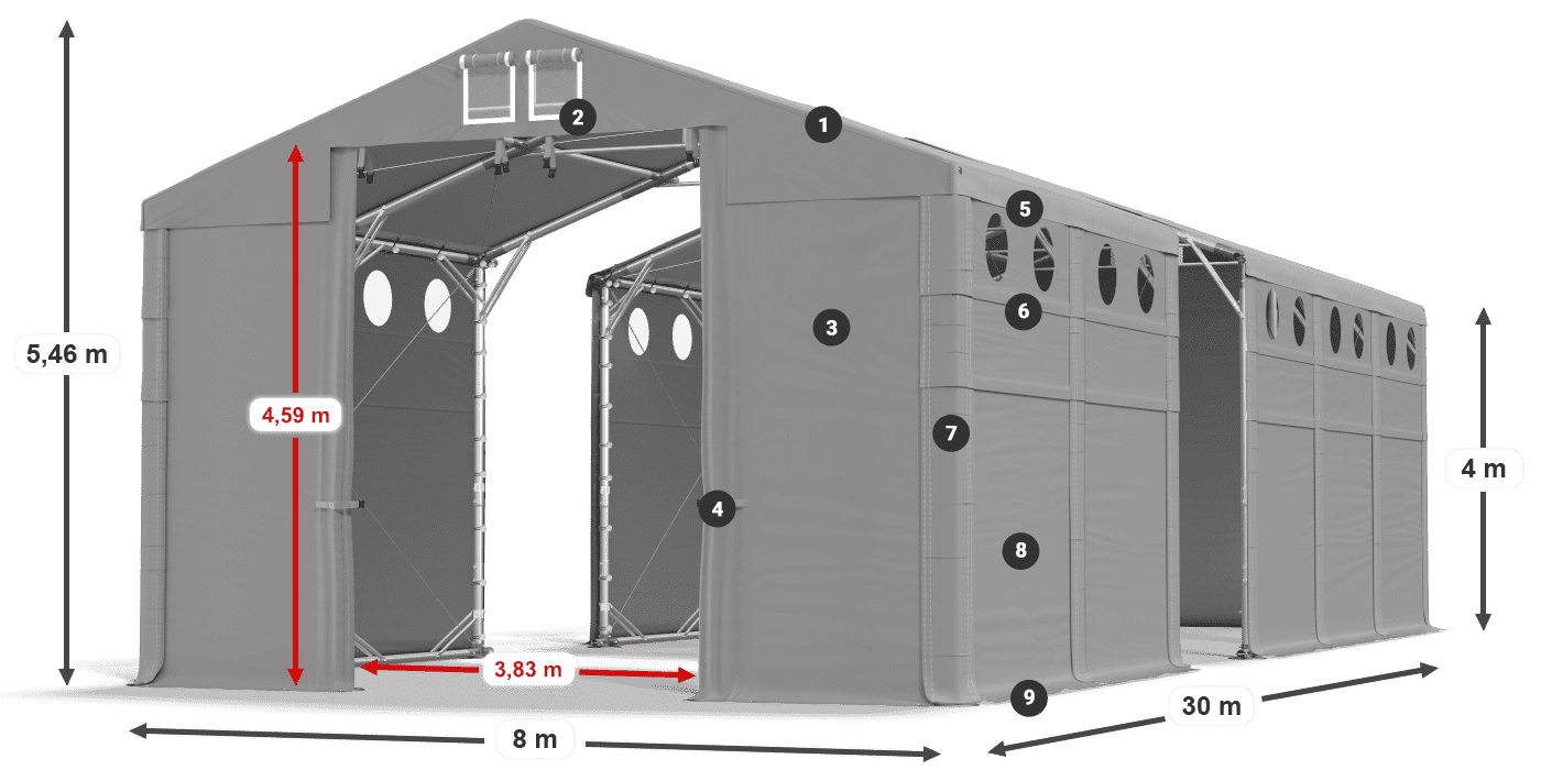 Dach: MS 580 PVC Wände: FR O 620 PVC 4m Legende