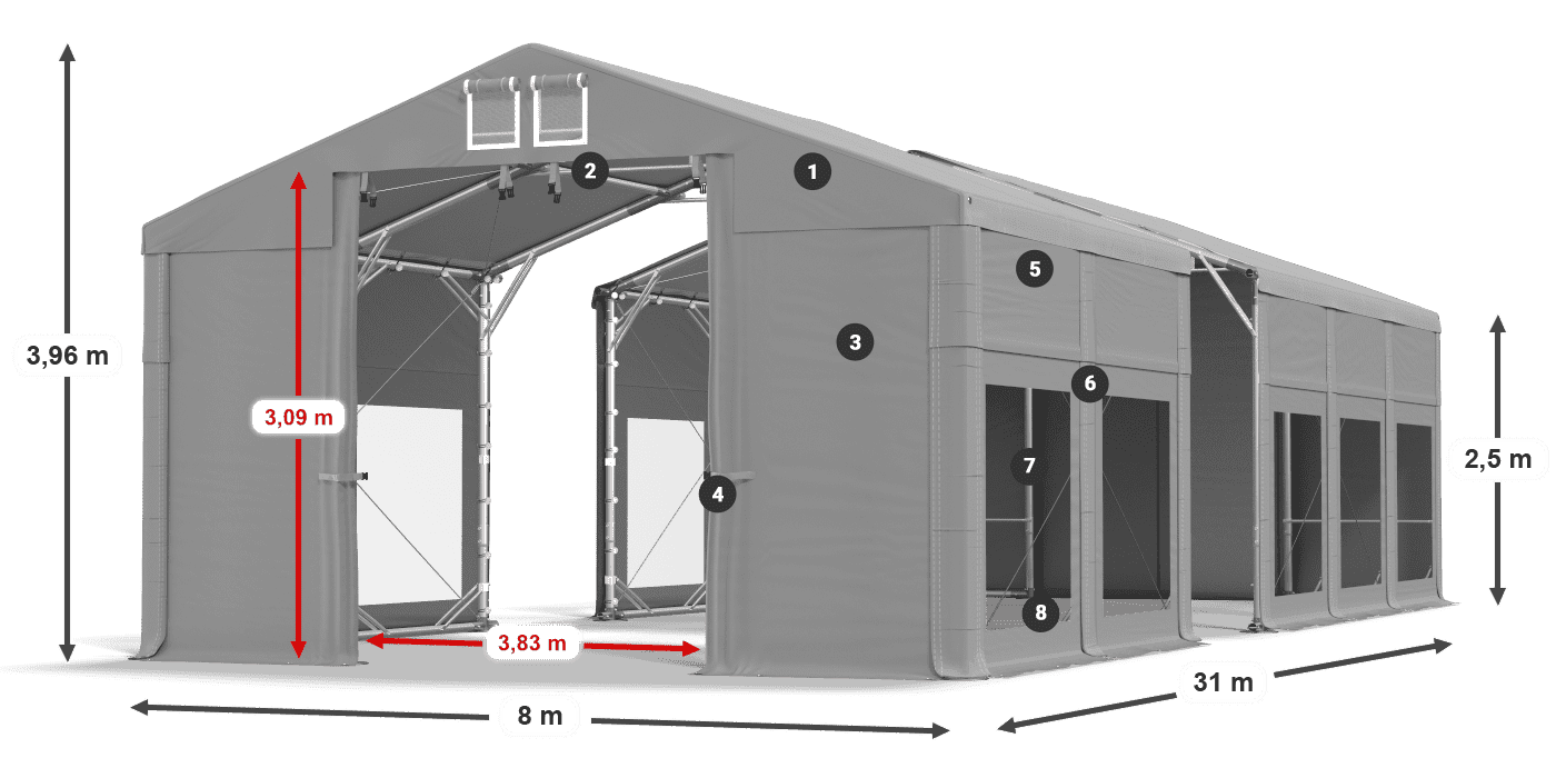 Dach: MS 580 PVC Wände: MS 580 PVC 2,5 m Legende