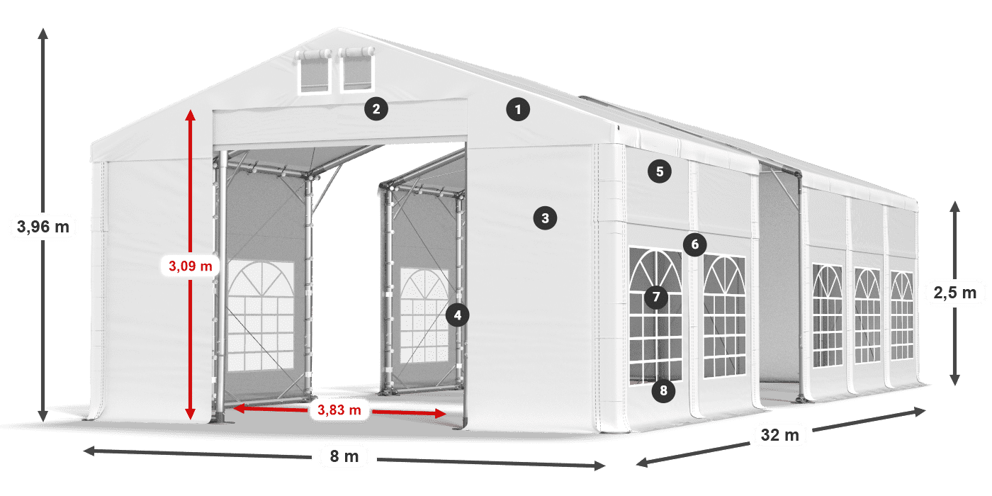 Dach: MS 580 PVC Wände: FR 620 PVC 2,5 m Legende