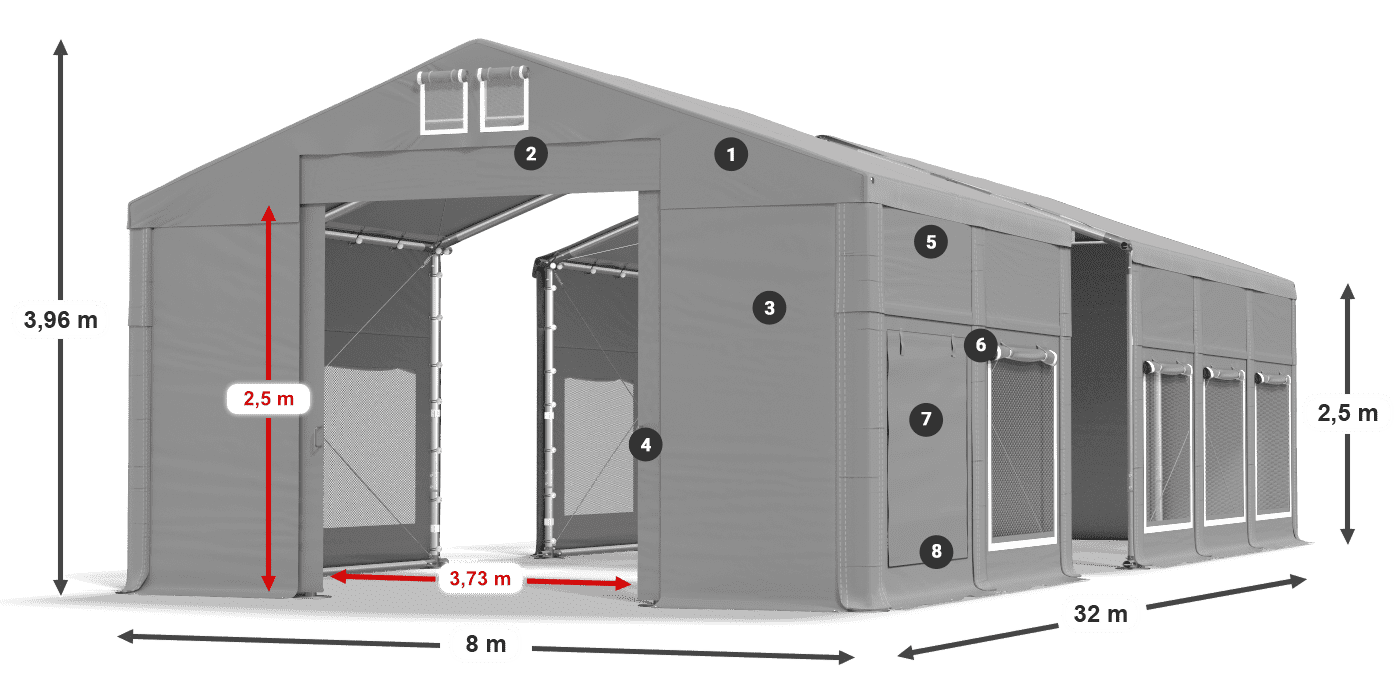 Dach: MS 580 PVC Wände: SD M 500 PVC 2,5 m Legende