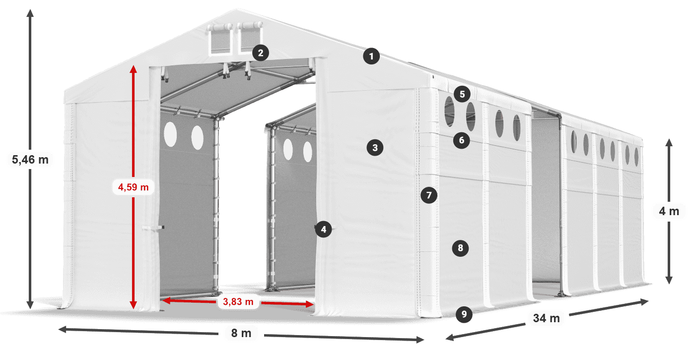 Dach: SD 560 PVC Wände: FR O 620 PVC Legende 4m