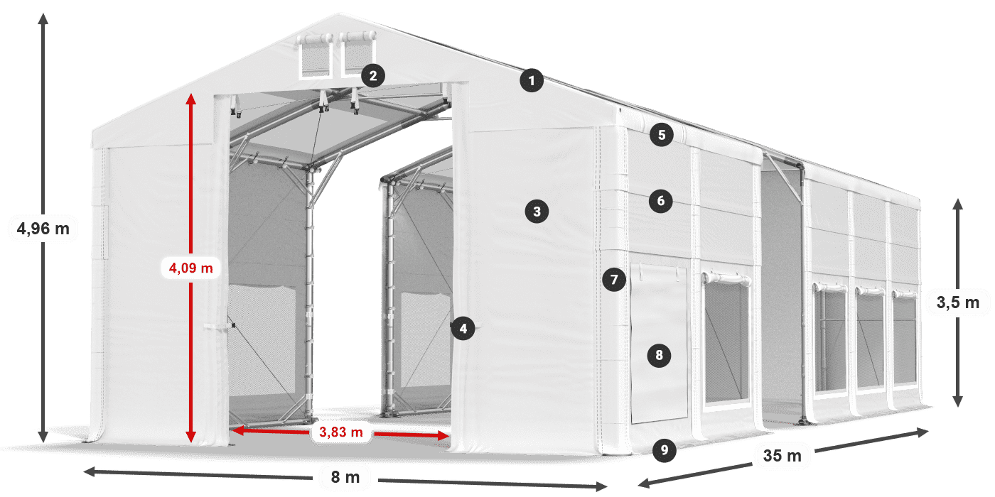 Dach: MS T 580 PVC Wände: SD M 500 PVC 2,5 m Legende