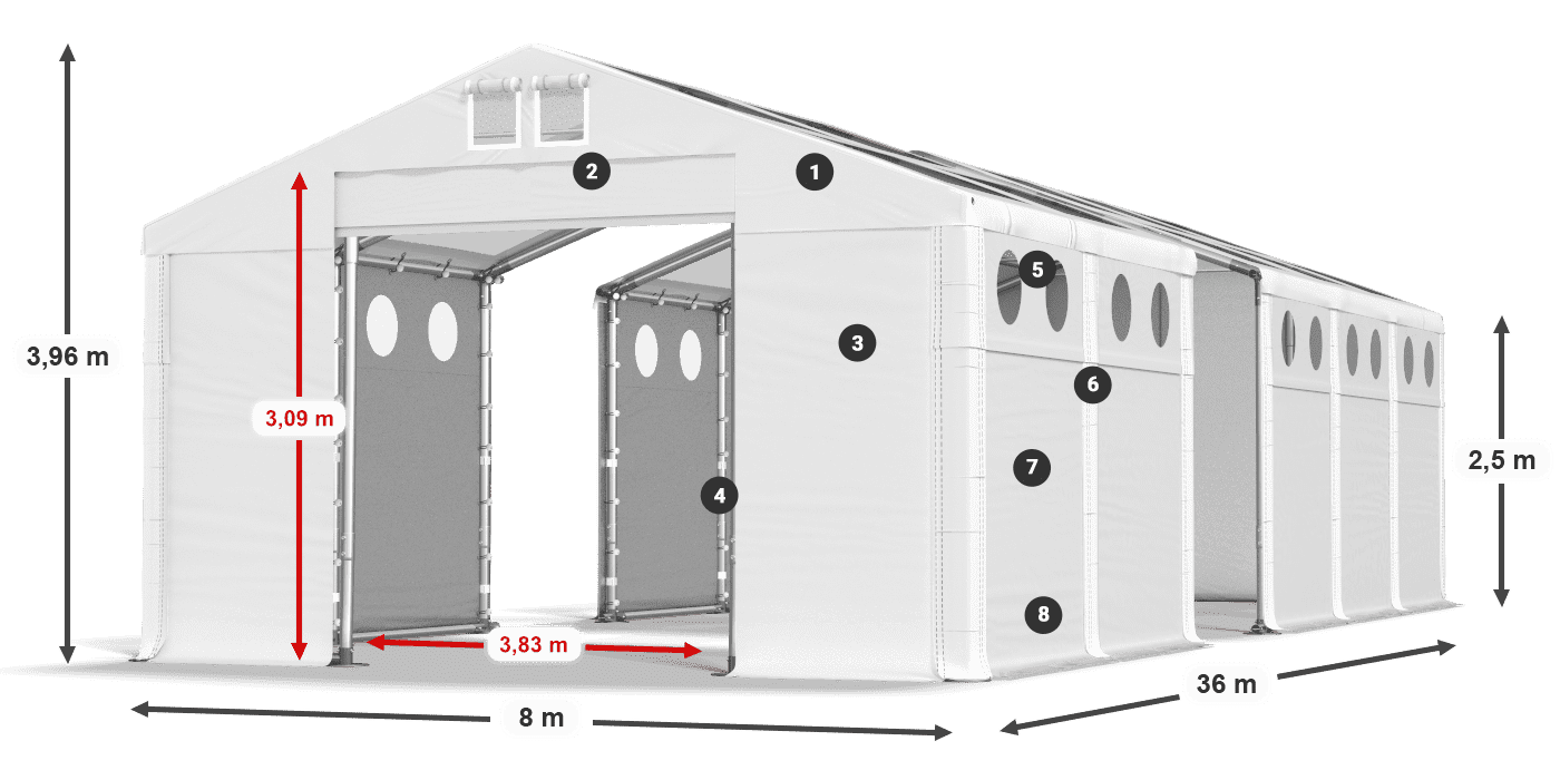 Dach: MS T 580 PVC Wände: SD O 500 PVC 2,5 m Legende