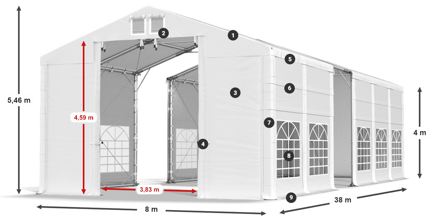 Dach: SD 560 PVC Wände: FR 620 PVC Legende 4m