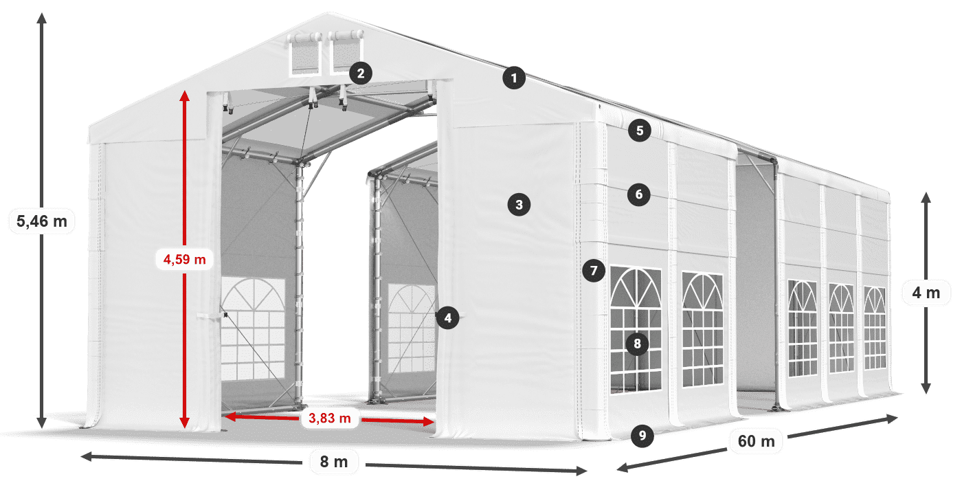 Dach: MS T 580 PVC Wände: SD 500 I PVC 4m Legende