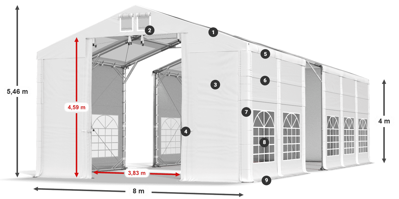 Dach: MS T 580 PVC Wände: SD 500 I PVC 4m Legende
