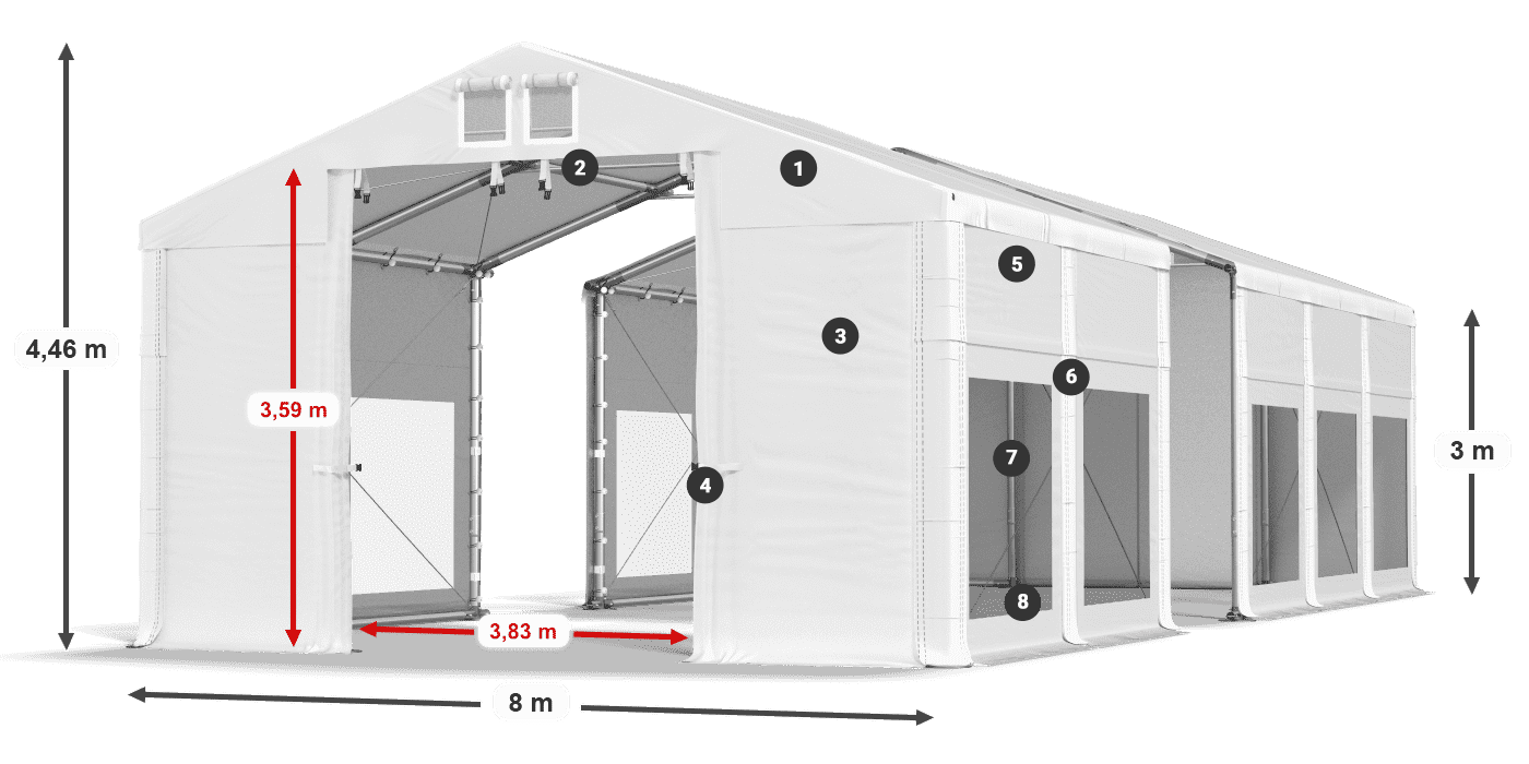 Dach: MS 580 PVC Wände: MS 580 PVC 3m Legende