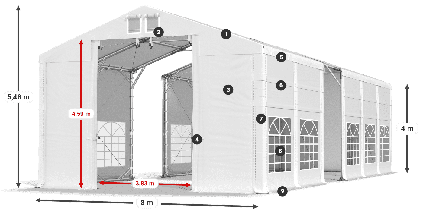Dach: SD 560 PVC Wände: FR 620 PVC Legende 4m