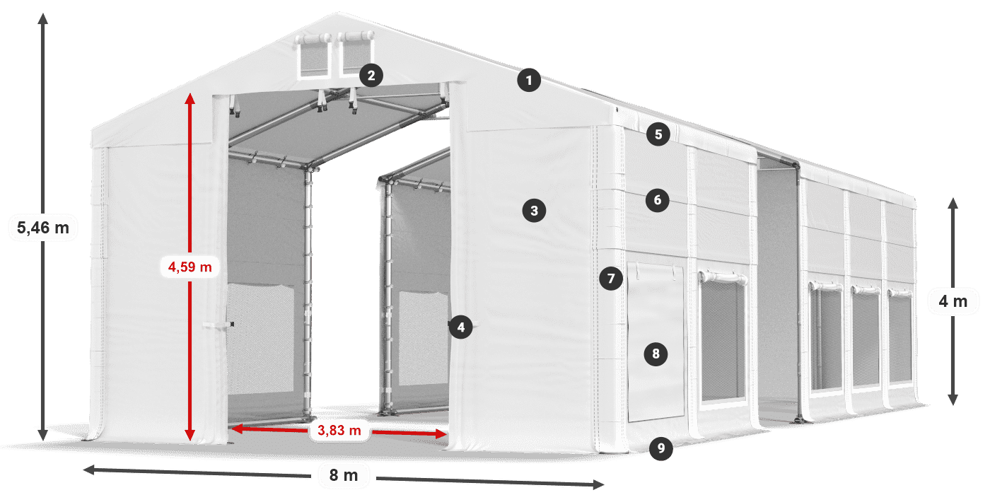 Dach: FR 620 PVC Wände: SD 500 PVC 4m Legende