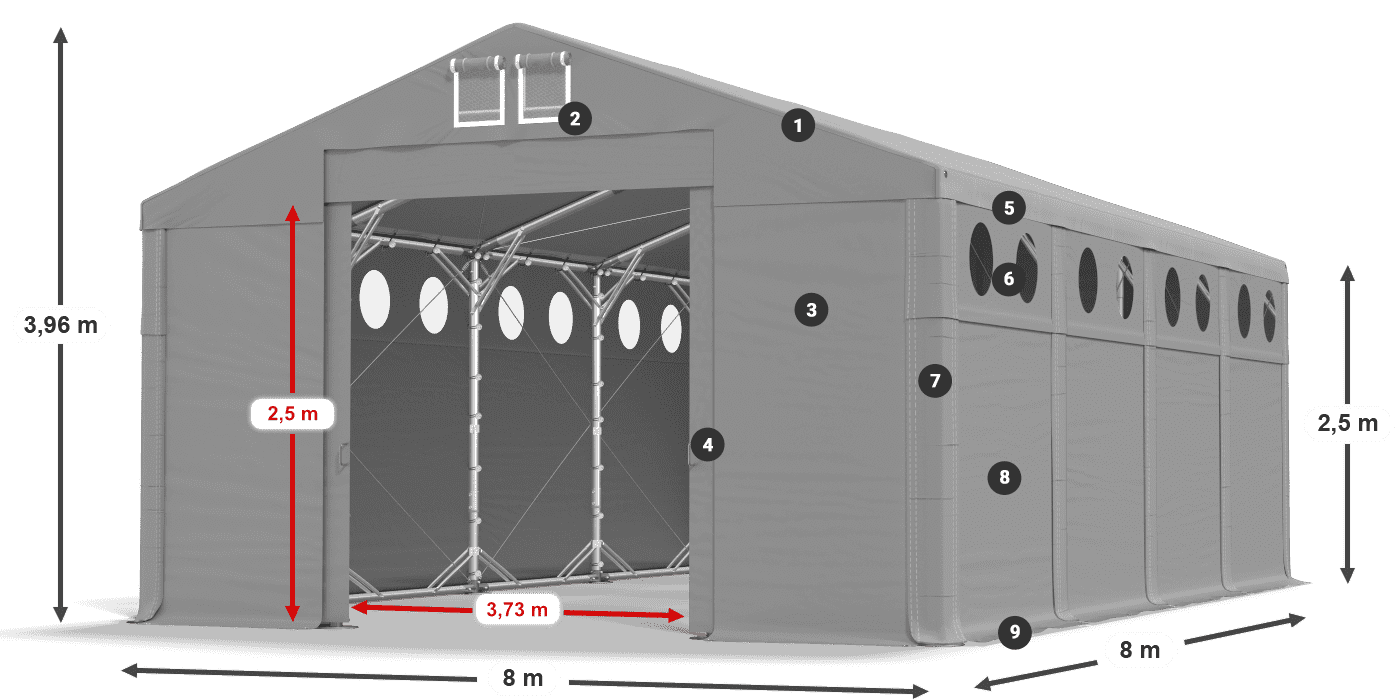 Dach: FR 620 PVC Wände: SD O 500 PVC 2,5 m Legende