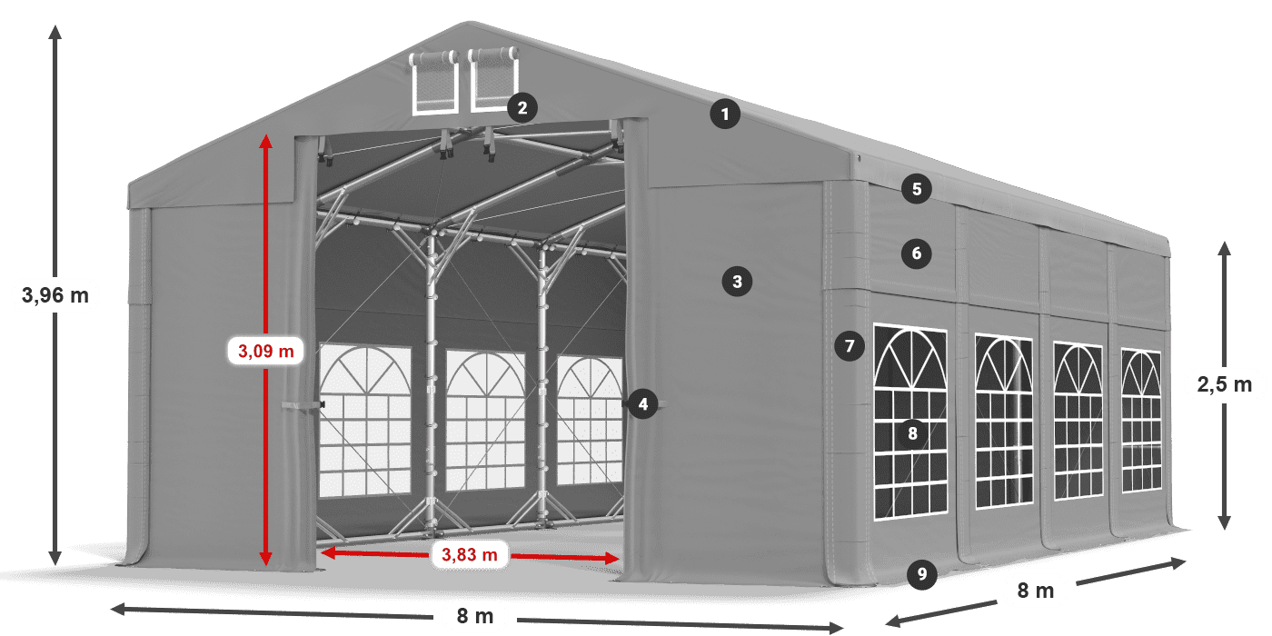 Dach: FR 620 PVC Wände: SD 500 PVC 2,5 m Legende