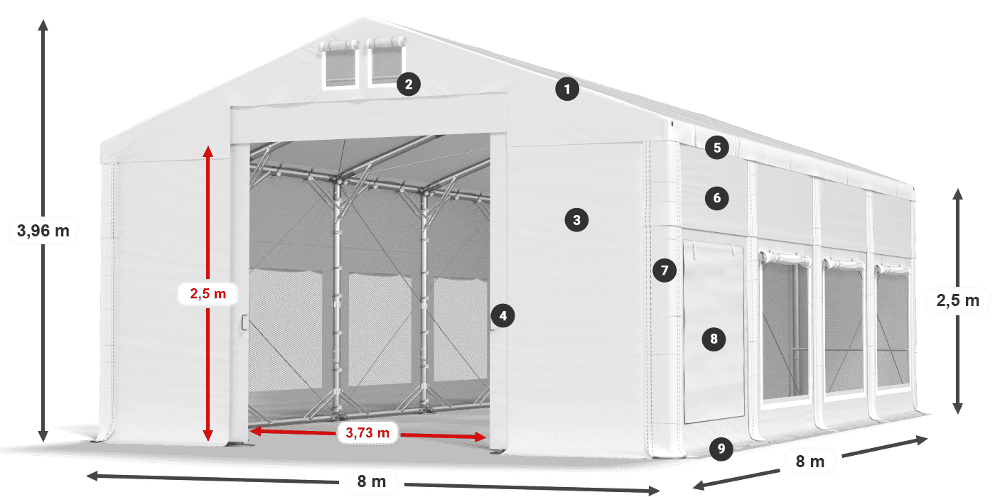 Dach: FR 620 PVC Wände: SD 500 PVC 2,5 m Legende