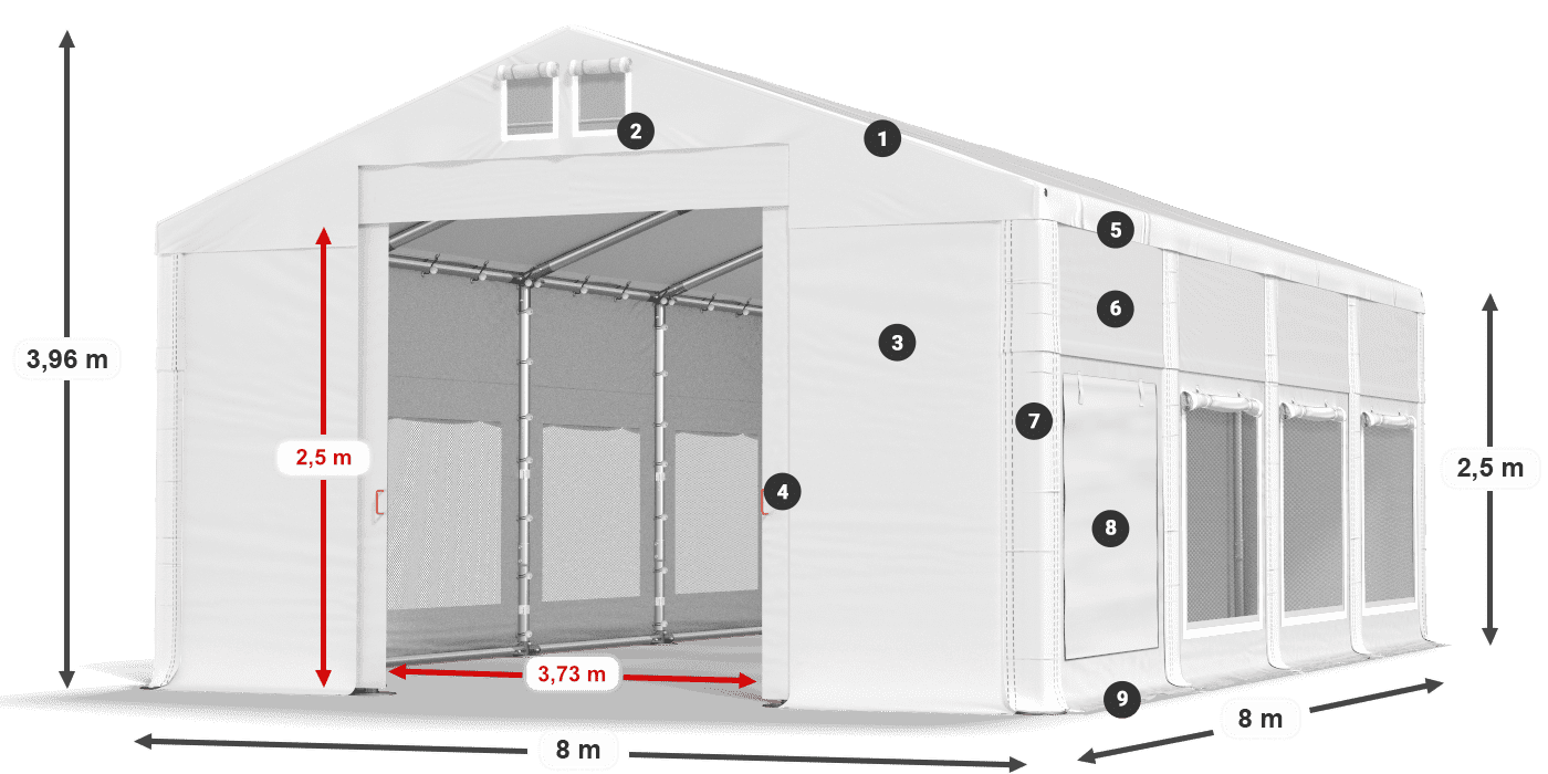 Dach: FR 620 PVC Wände: SD 500 PVC 2,5 m Legende