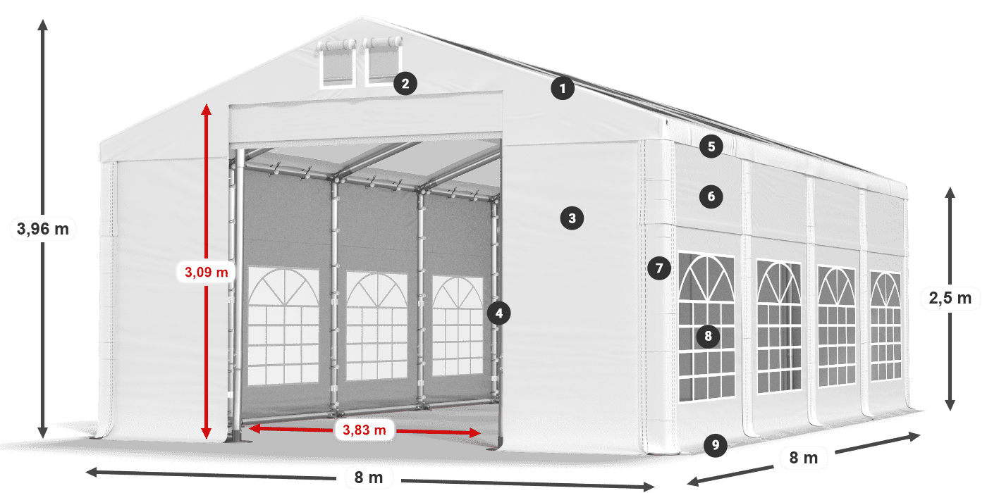 Dach: MS T 580 PVC Wände: FR 620 PVC 2,5 m Legende