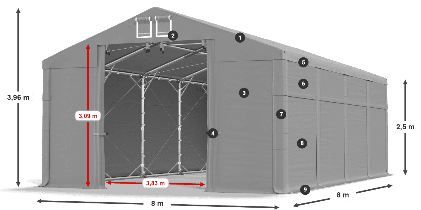 Dach: MS 580 PVC Wände: SD 500 PVC 2,5 m Legende