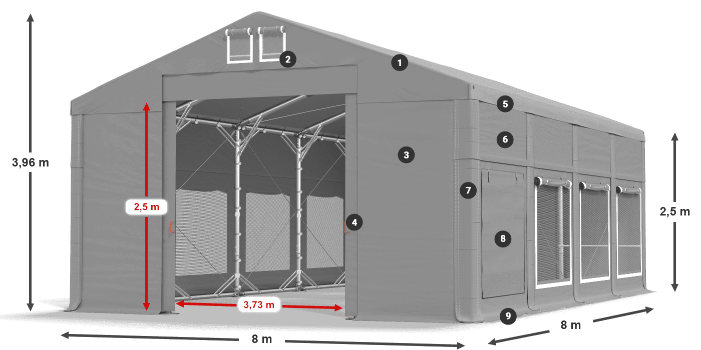 Dach: MS 580 PVC Wände: SD M 500 PVC 2,5 m Legende