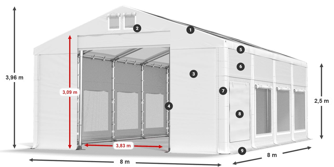 Dach: MS T 580 PVC Wände: SD M 500 PVC 2,5 m Legende