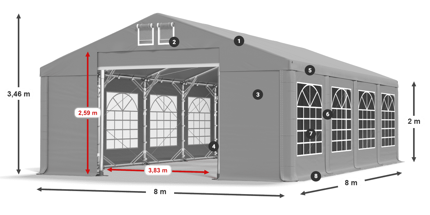 Dach: FR 620 PVC Wände: SD 500 PVC 2m Legende