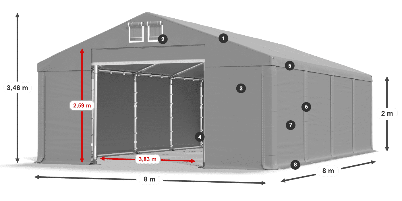 Dach: SD 560 PVC Wände: FR 620 PVC Legende 2m