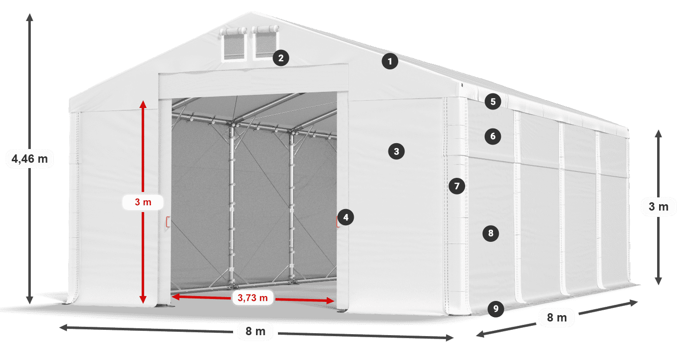 Dach: FR 620 PVC Wände: SD 500 PVC 3m Legende