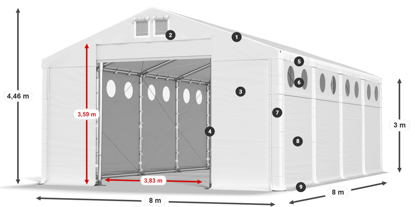 Dach: FR 620 PVC Wände: SD O 500 PVC 3m Legende