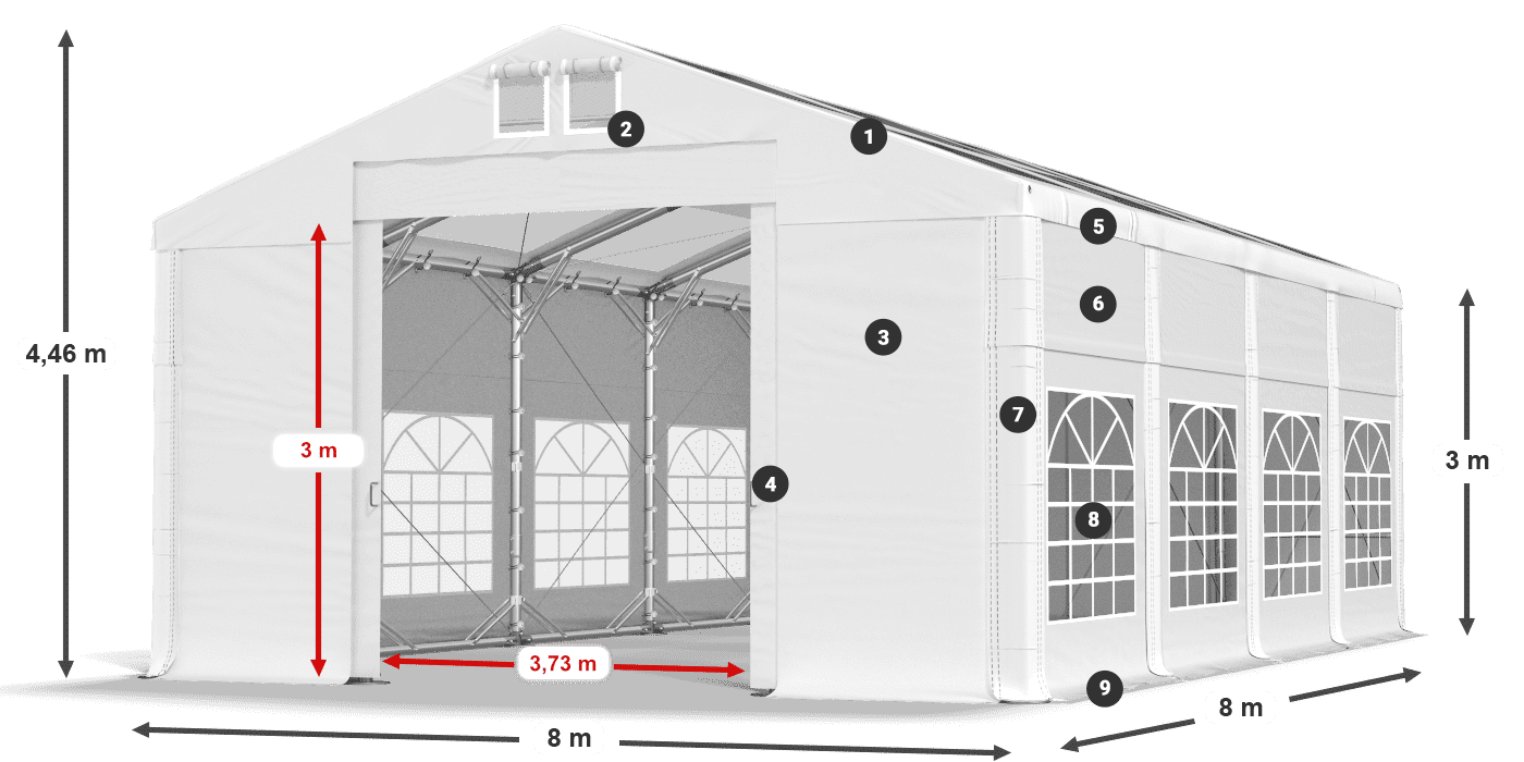 Dach: MS T 580 PVC Wände: FR 620 PVC 3m Legende