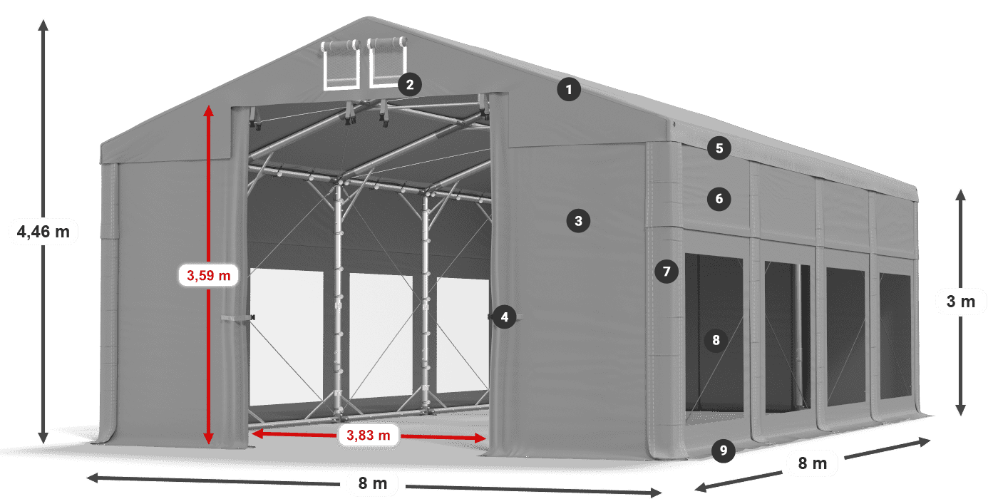 Dach: MS 580 PVC Wände: MS 580 PVC 3m Legende