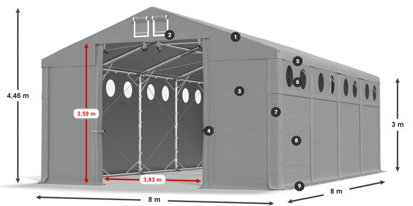 Dach: MS 580 PVC Wände: SD O 500 PVC 3m Legende