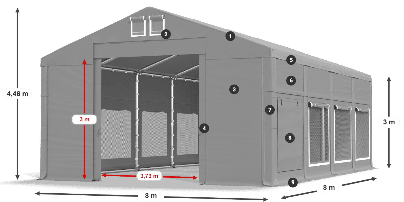 Dach: MS 580 PVC Wände: SD M 500 PVC 3m Legende