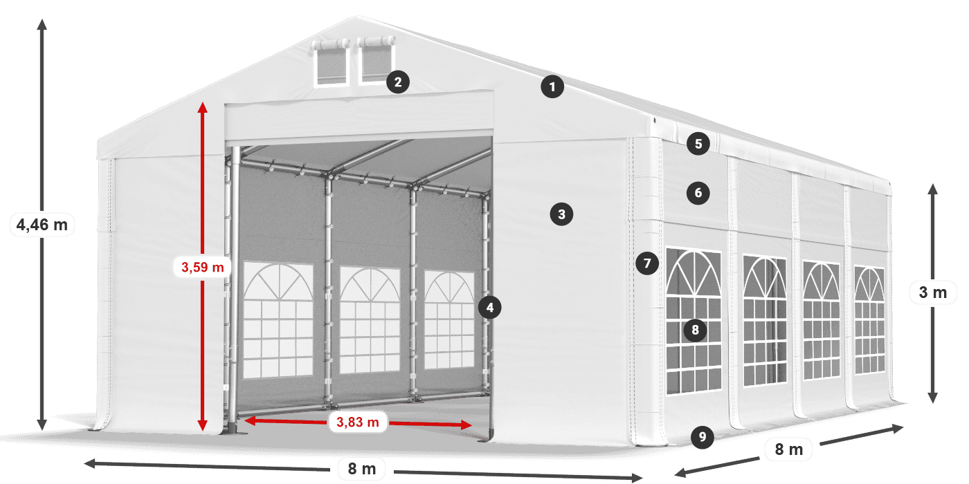 Dach: SD 560 PVC Wände: FR 620 PVC Legende 3m
