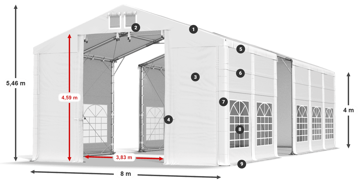 Dach: MS 580 PVC Wände: FR 620 PVC 4m Legende