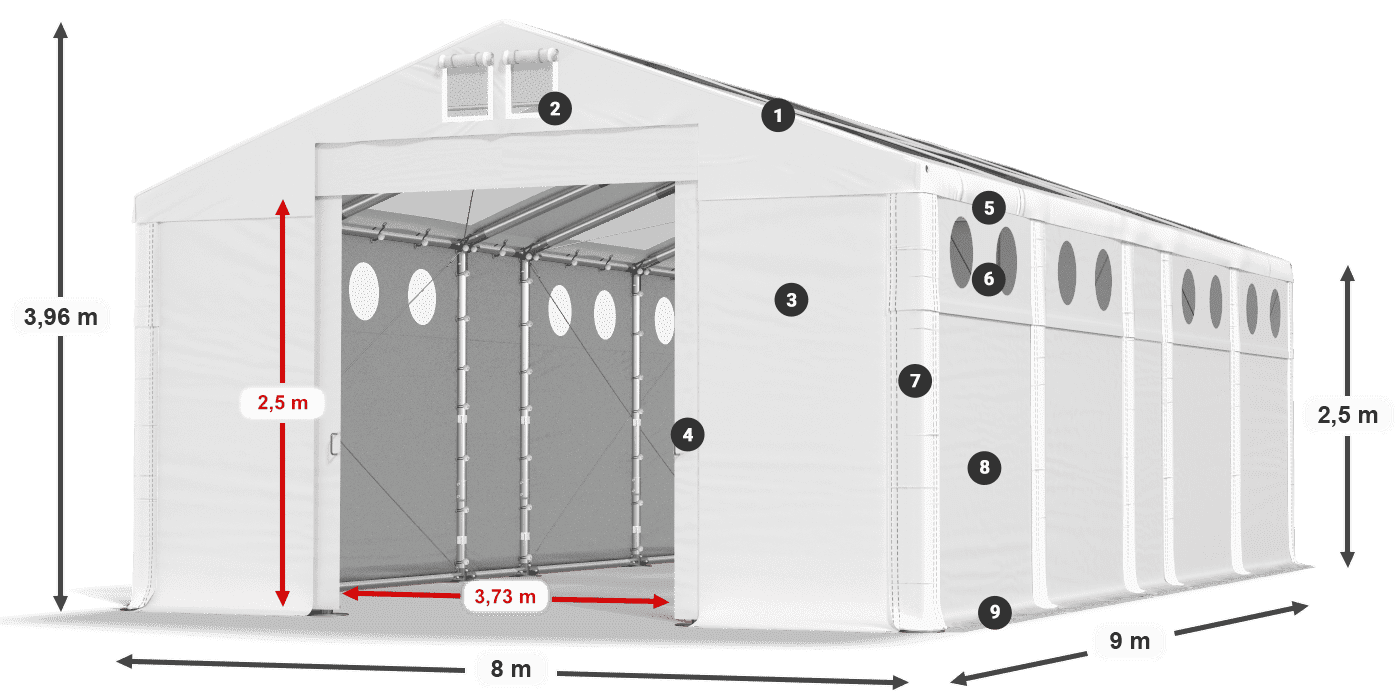 Dach: MS T 580 PVC Wände: SD O 500 PVC 2,5 m Legende