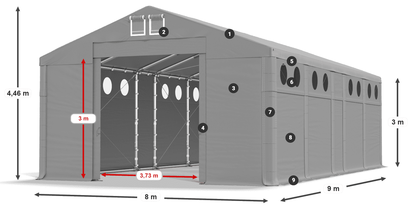 Dach: FR 620 PVC Wände: SD O 500 PVC 3m Legende