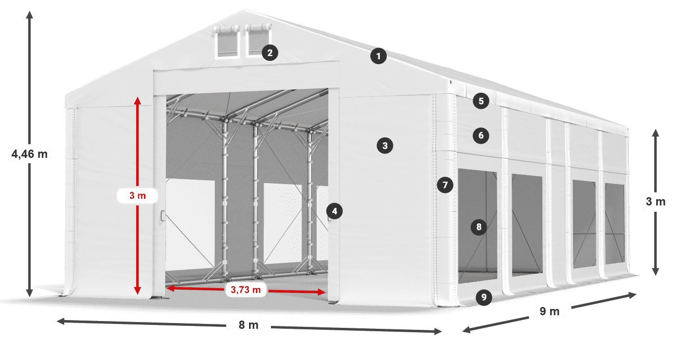 Dach: MS 580 PVC Wände: MS 580 PVC 3m Legende