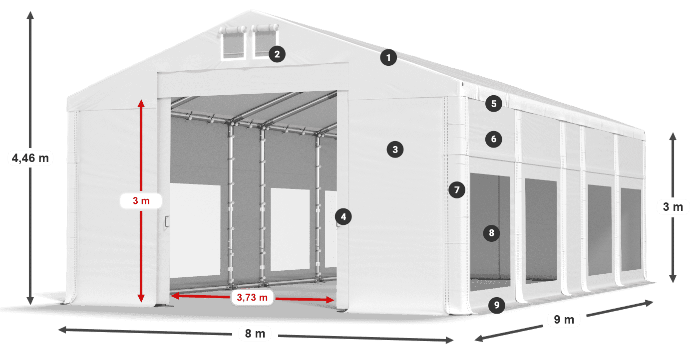 Dach: MS 580 PVC Wände: MS 580 PVC 3m Legende