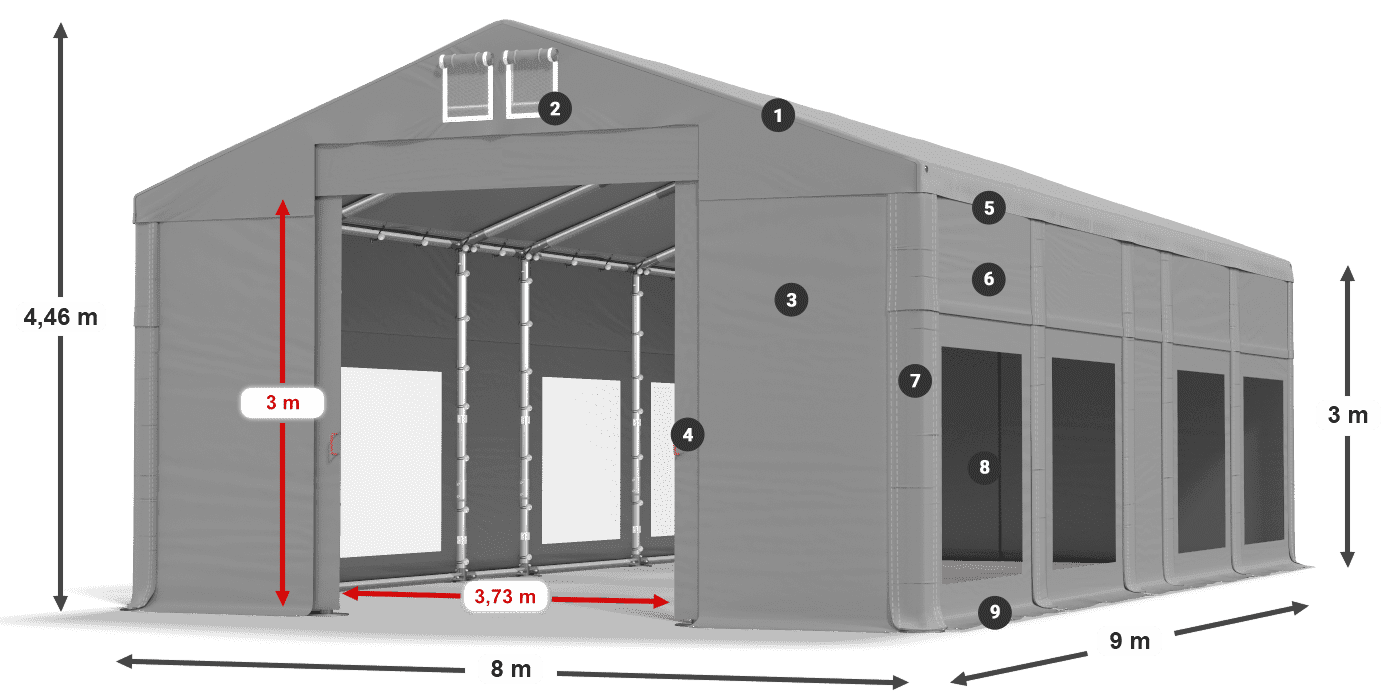 Dach: MS 580 PVC Wände: MS 580 PVC 3m Legende