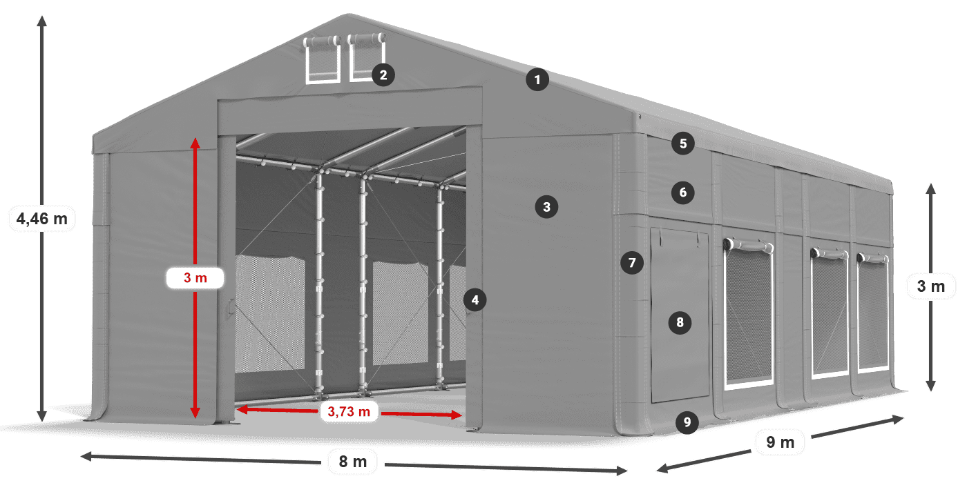 Dach: MS 580 PVC Wände: SD M 500 PVC 3m Legende