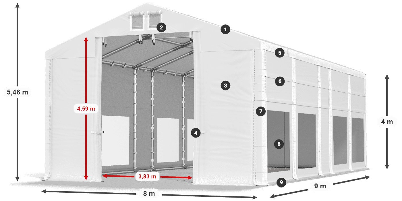 Dach: MS 580 PVC Wände: MS 580 PVC 4m Legende