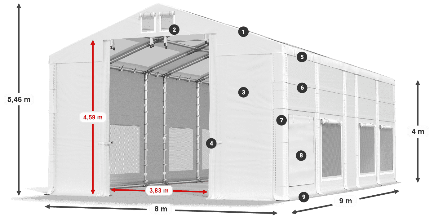 Dach: MS T 580 PVC Wände: SD M 500 PVC 4m Legende